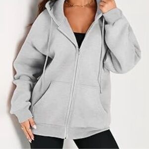 EFAN Women's Gray Zip-Up Drawstring Hoodie Fall Jacket Oversized Sz M